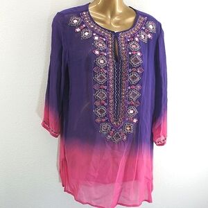 Chicos sheer embellished tunic top size 1